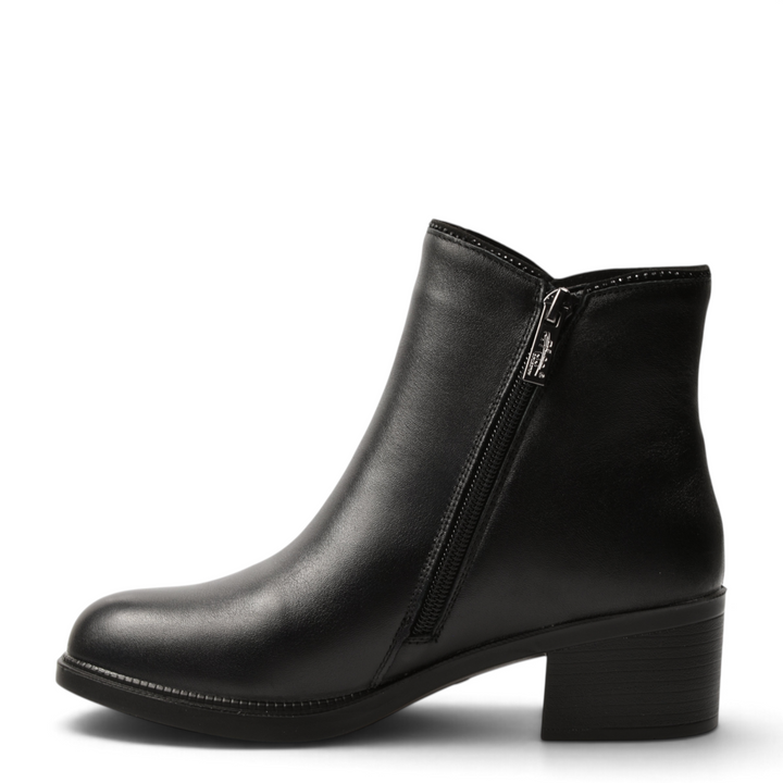 ada-shoes.ro Pass Collection black leather ankle boots with side zipper and block heel for women
