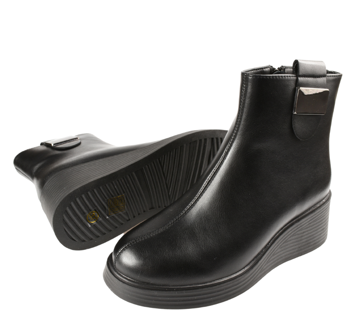Ghete casual, dama, PASS COLLECTION, WB70007 negru, piele naturala