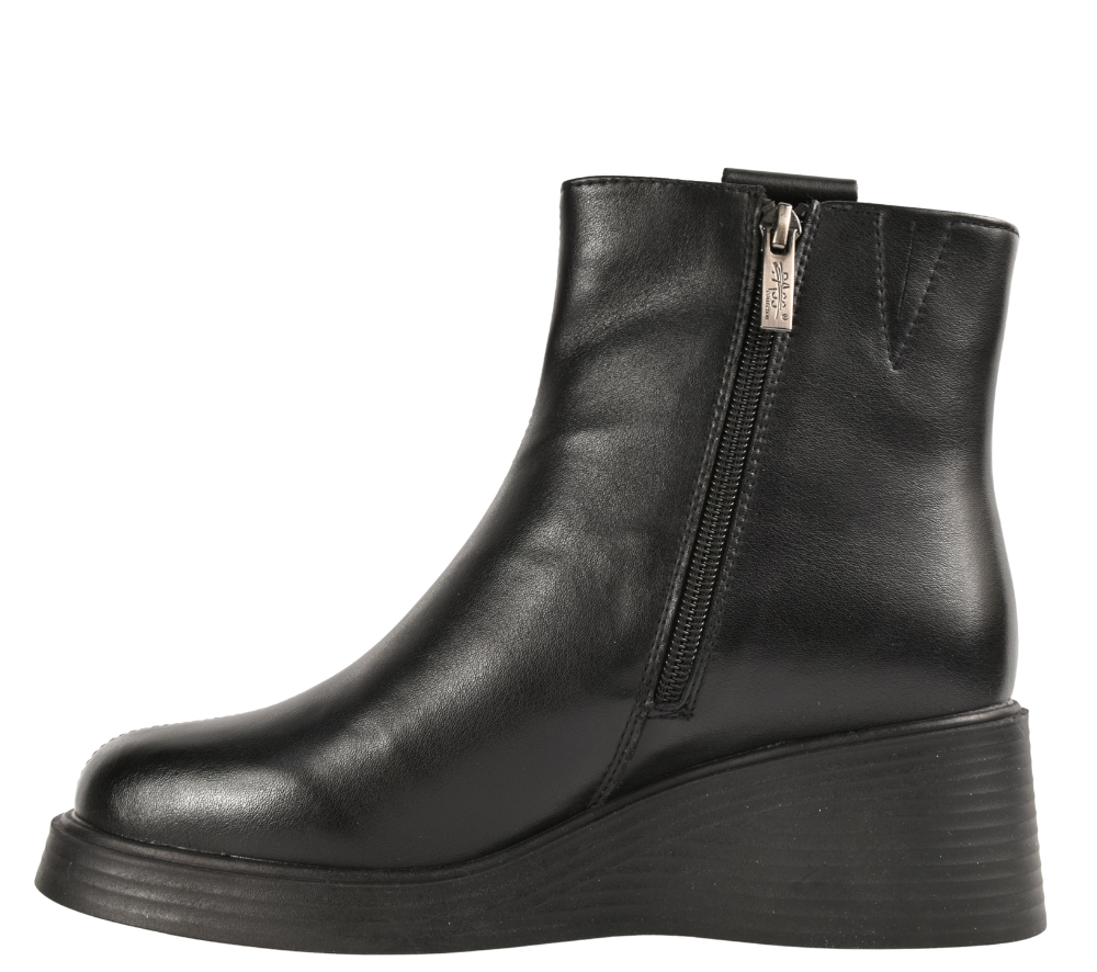 Ghete casual, dama, PASS COLLECTION, WB70007 negru, piele naturala