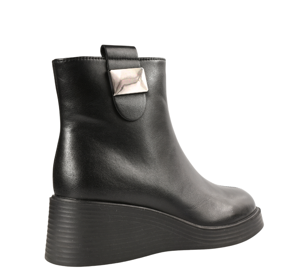 Ghete casual, dama, PASS COLLECTION, WB70007 negru, piele naturala