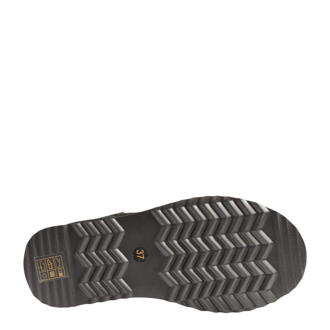Black synthetic EVA platform sole of Anna Viotti winter boots with a textured anti-slip tread pattern