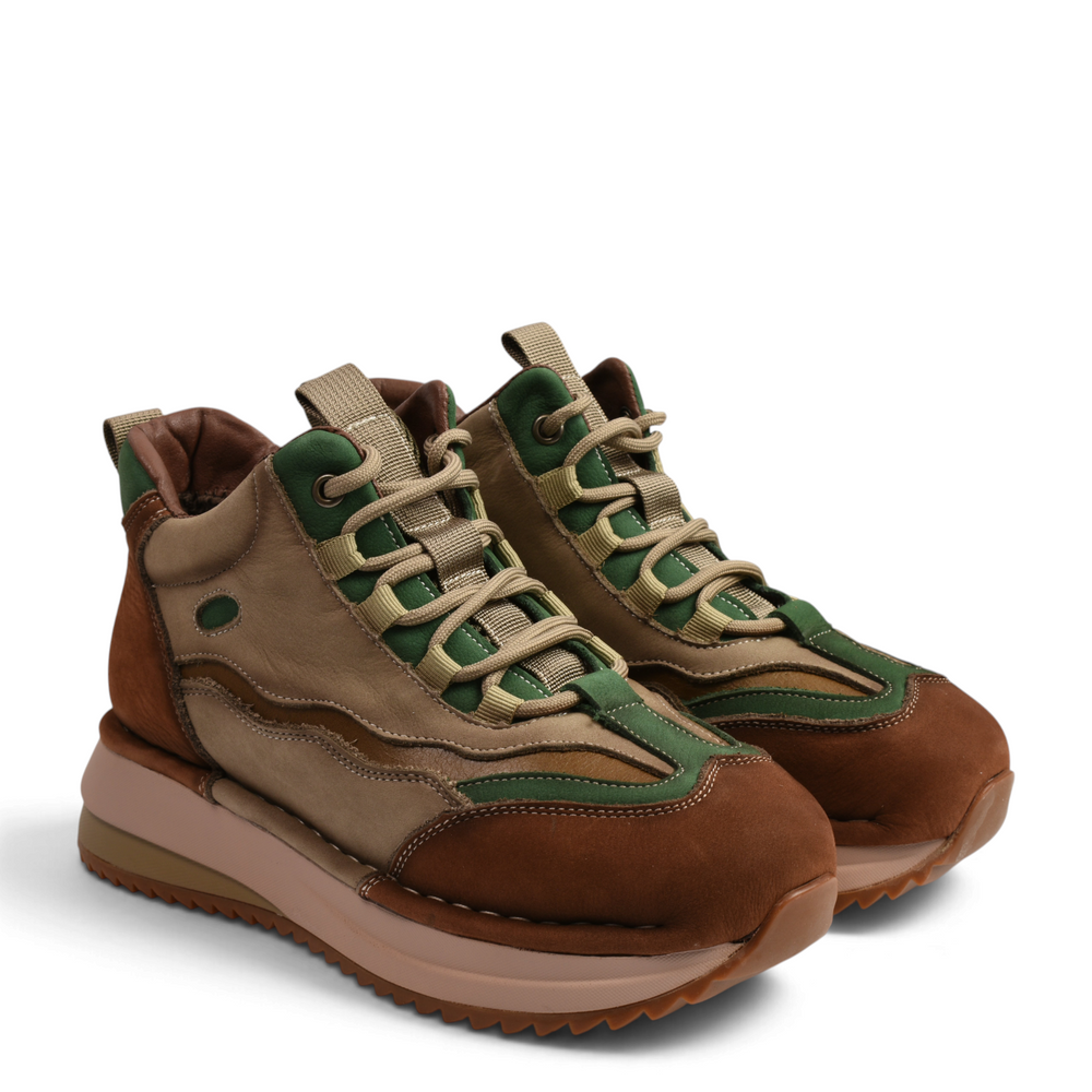 Ada Shoes 66H-V women's casual-sport boots in multicolor nubuck leather with a thick platform sole and lace-up design