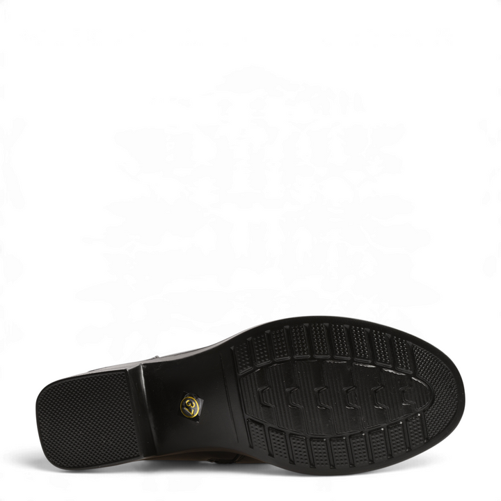Black Anna Viotti leather boot sole with anti-slip tread pattern and size 37 sticker from ada-shoes.ro
