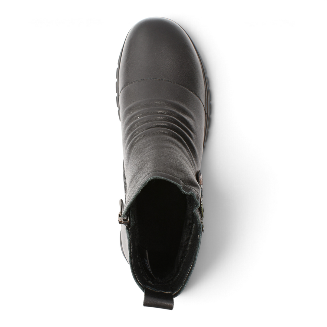 ada-shoes.ro Feeling black leather ankle boots with decorative side pleats and side zipper, top view