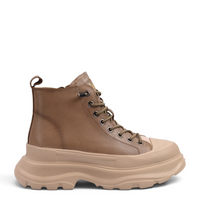 ada-shoes.ro chunky khaki leather ankle boots with a thick beige platform sole and rubber toe cap