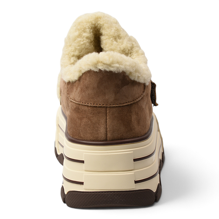 ada-shoes.ro Gryxx brown nubuck leather sport boots with thick platform sole and warm faux fur lining, back view
