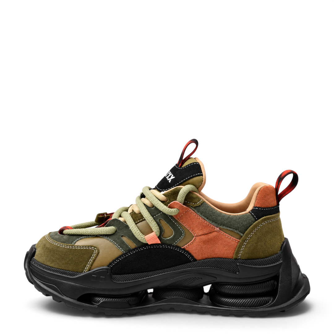 ada-shoes.ro GRYXX khaki nubuck leather sneakers with a chunky black sole, lace-up closure, and multi-color accents.