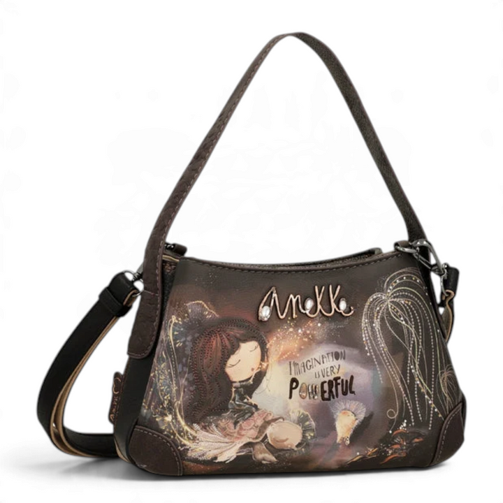 ada-shoes.ro Anekke Dreamverse crossbody bag in brown faux leather with artistic print and metal logo detailing