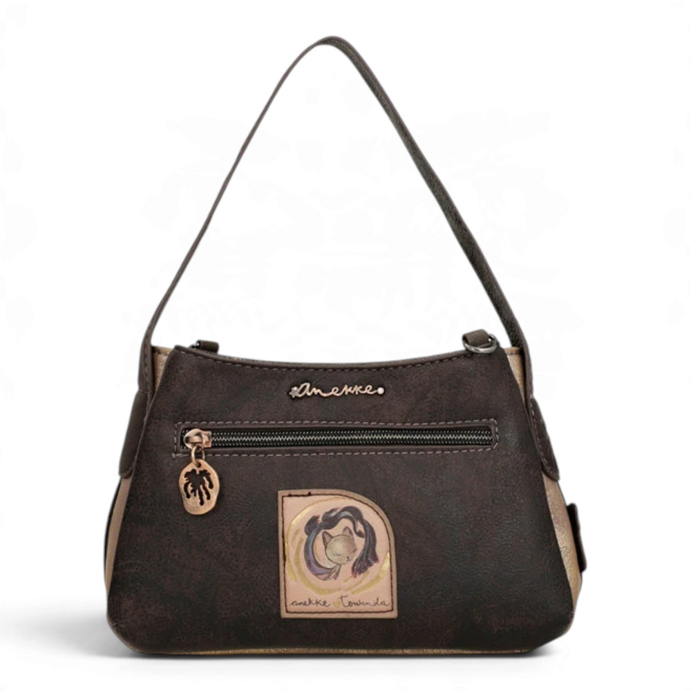 ada-shoes.ro Anekke Dreamverse crossbody bag in dark brown faux leather with artistic illustration and metal logo