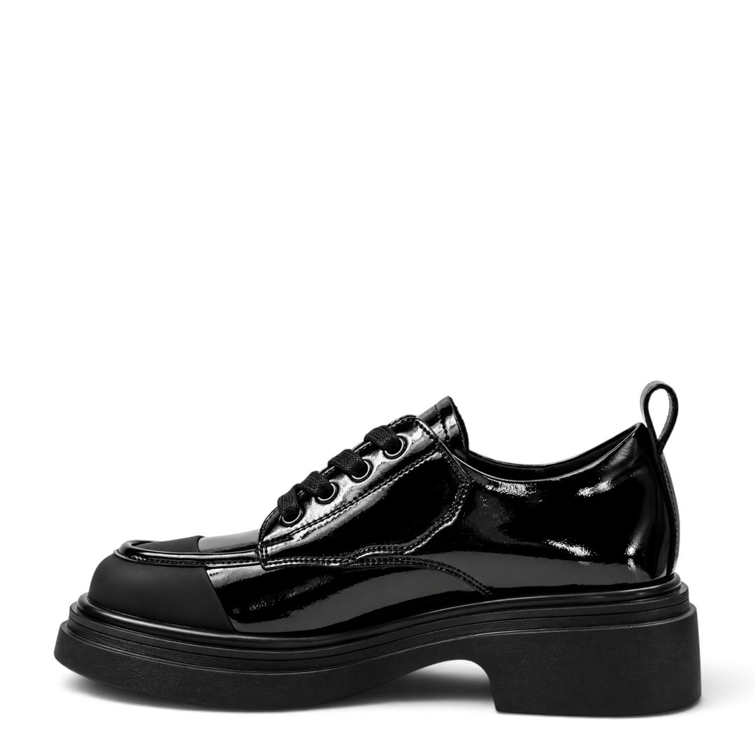 ada-shoes.ro Epica black patent leather casual shoes with a chunky platform sole and lace-up design