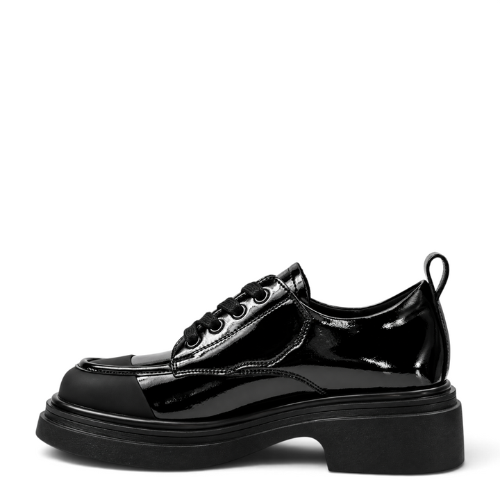 ada-shoes.ro Epica black patent leather casual shoes with a chunky platform sole and lace-up design