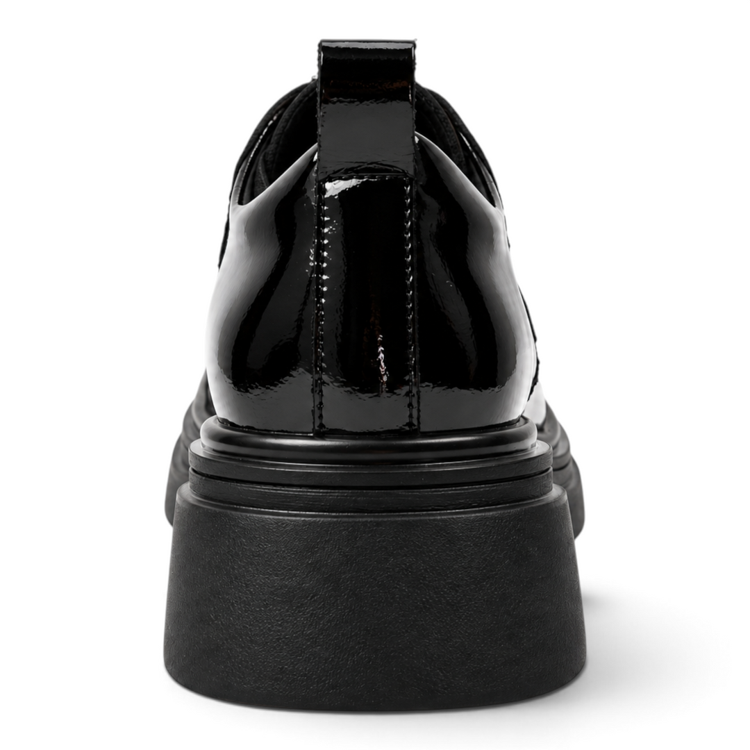 ada-shoes.ro Epica black patent leather loafers with a chunky platform sole and 4.5 cm heel, rear view