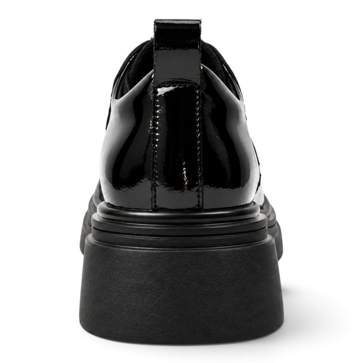 ada-shoes.ro Epica black patent leather loafers with a chunky platform sole and 4.5 cm heel, rear view