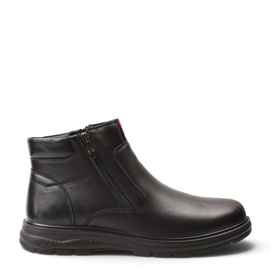 ada-shoes.ro black leather ankle boots with side zipper closure and durable rubber sole