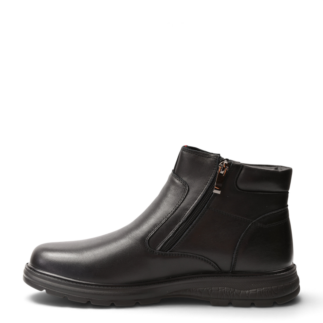 ada-shoes.ro black leather ankle boots with side zipper closure and durable rubber sole for men