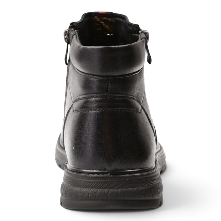 Back view of black leather Ghete 52681-N boots from ada-shoes.ro featuring a sturdy rubber sole and side zippers.