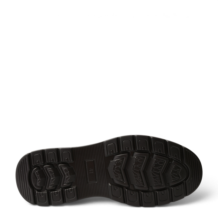 Black rubber lug sole of a Ghete 52681-N boot from ada-shoes.ro featuring a deep tread pattern for traction