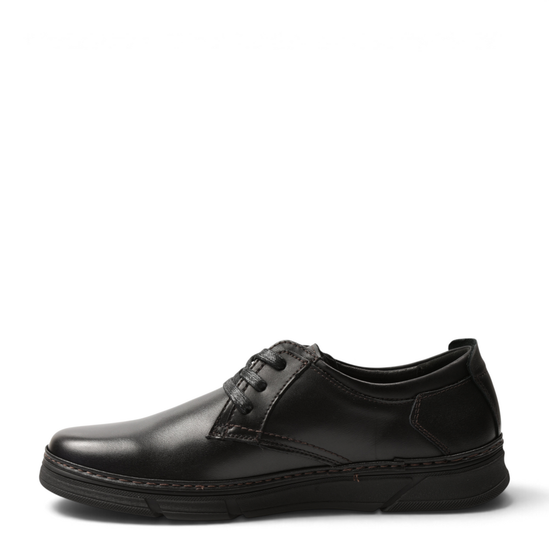 ada-shoes.ro Otter black leather derby shoes with flexible sole and decorative stitching for men
