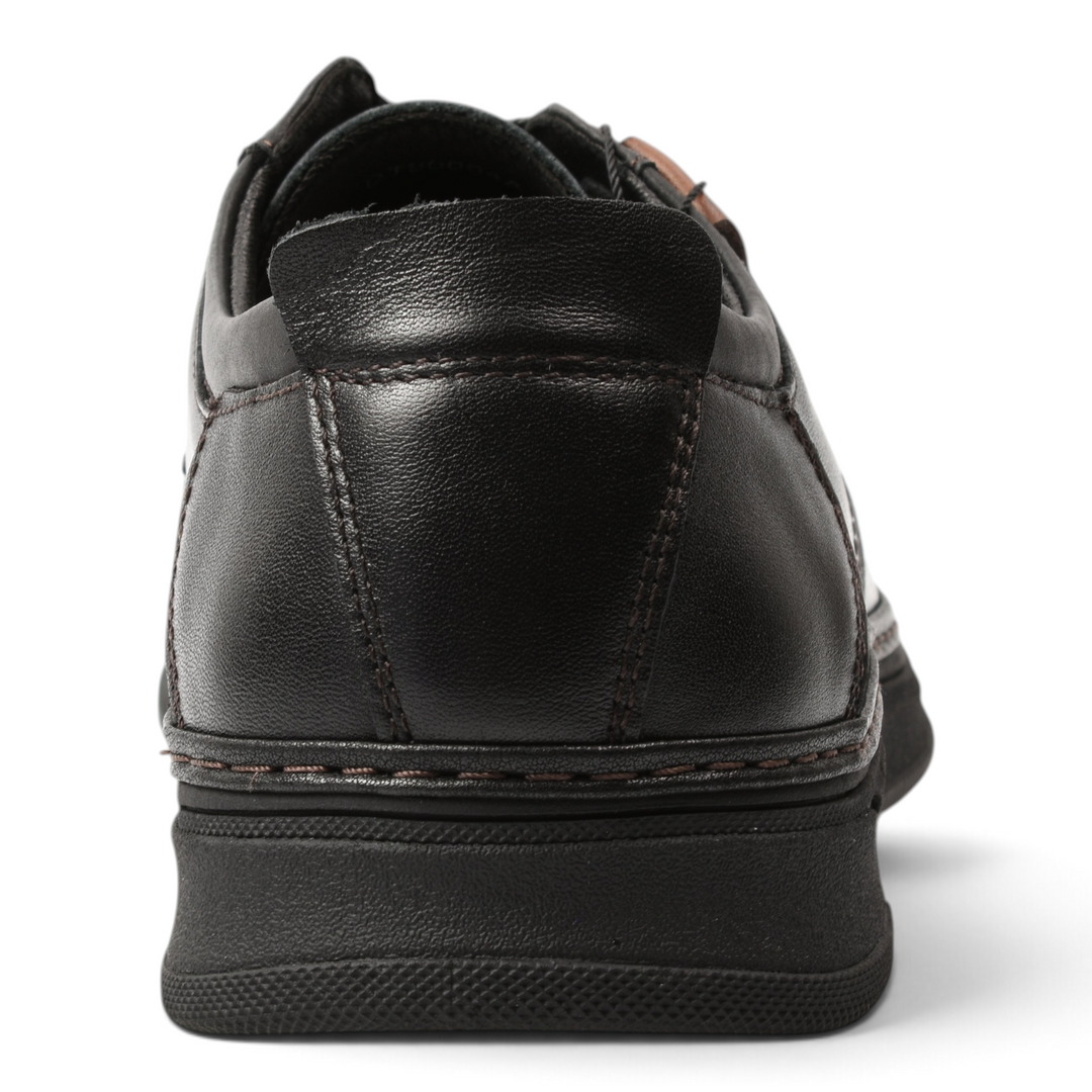 ada-shoes.ro Otter black leather derby shoes for men, back view showing flexible sole and stitched detailing.