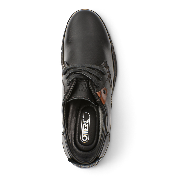 ada-shoes.ro Otter black leather derby shoes with brown accent and laces, top view