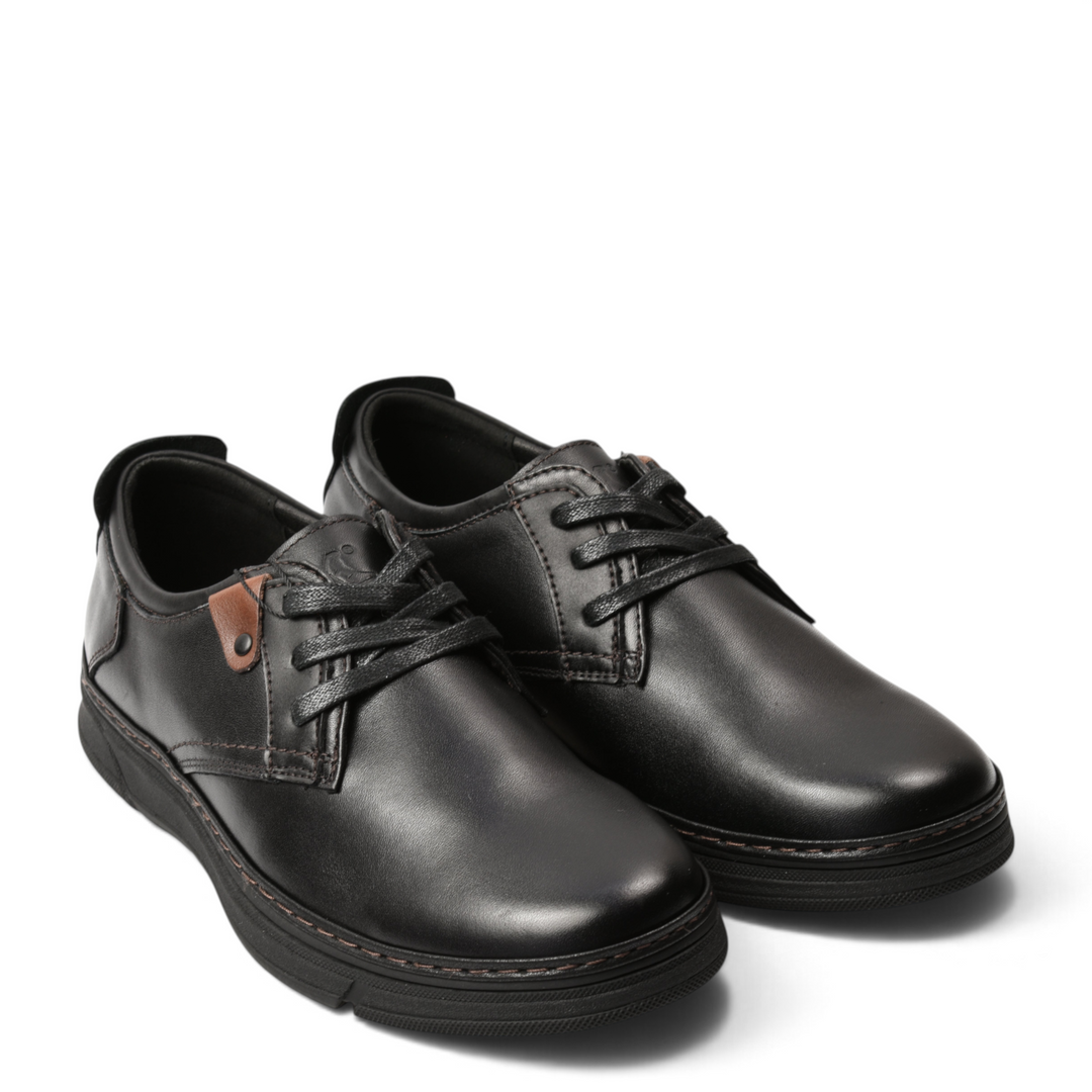ada-shoes.ro Otter black leather derby shoes with brown leather detail and flexible sole for men