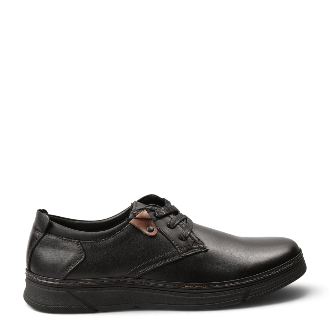 ada-shoes.ro Otter black leather derby shoes with brown accent and flexible sole for men