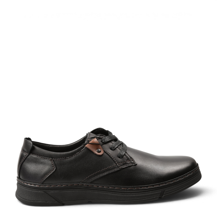 ada-shoes.ro Otter black leather derby shoes with brown accent and flexible sole for men