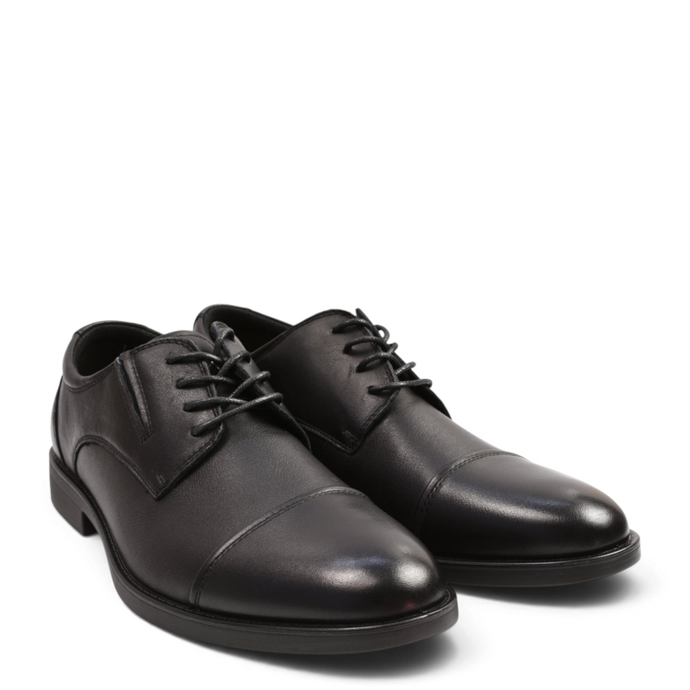 ada-shoes.ro Otter black leather cap-toe formal men's shoes with flexible elastic laces for office and events