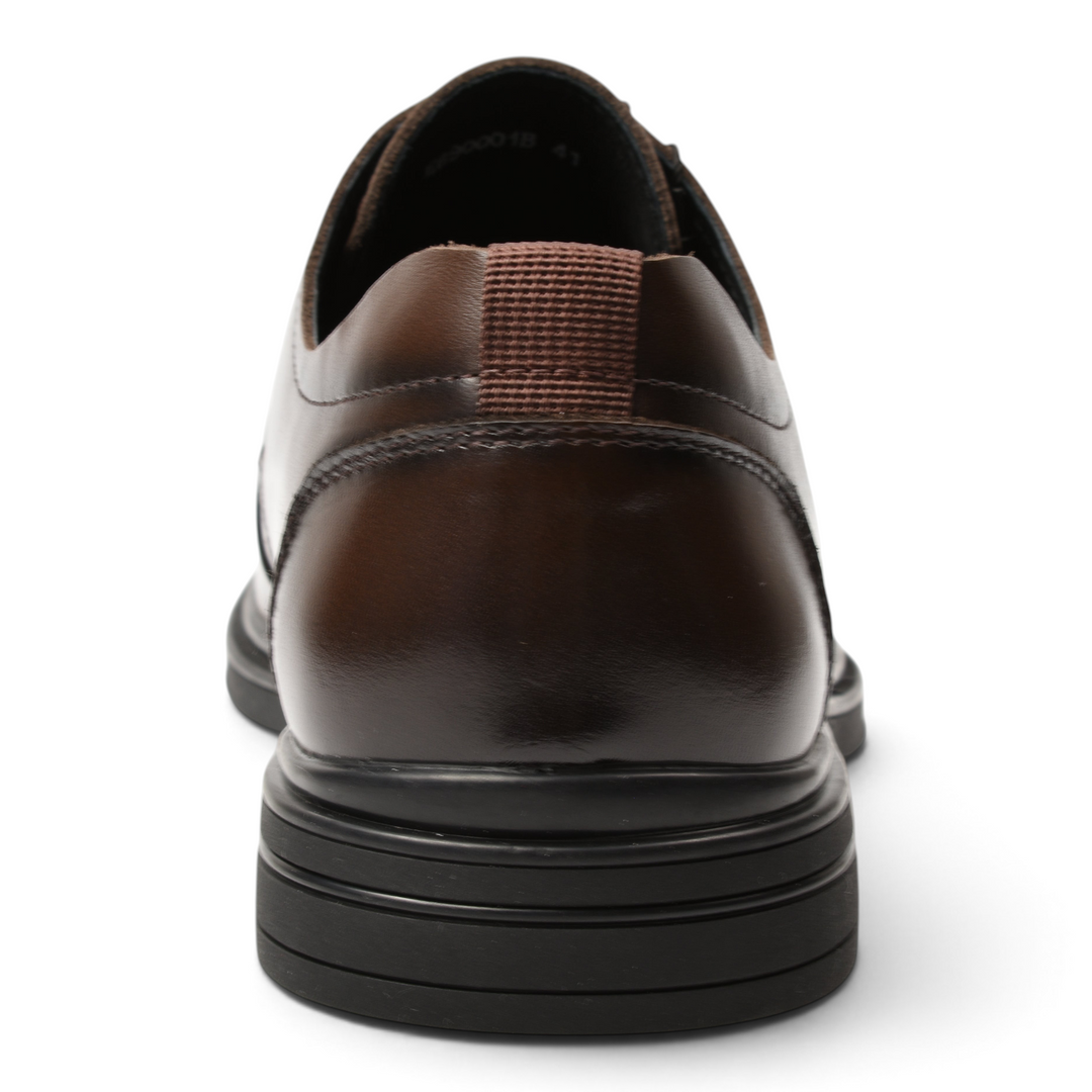 Back view of brown leather Otter formal shoes with a durable black sole and heel pull tab from ada-shoes.ro