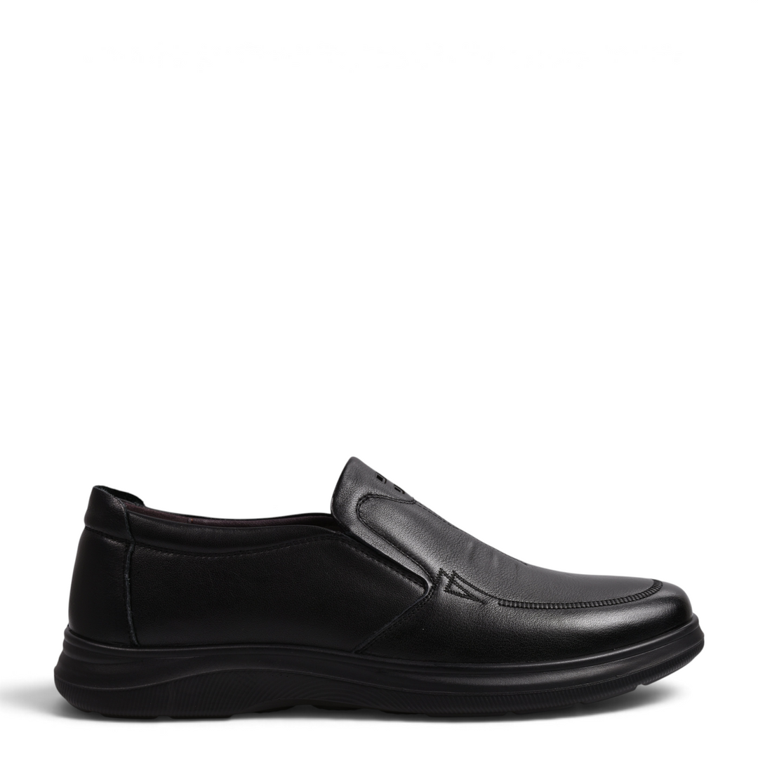 ada-shoes.ro men's black leather slip-on casual shoes with elastic side panels and flexible ergonomic sole