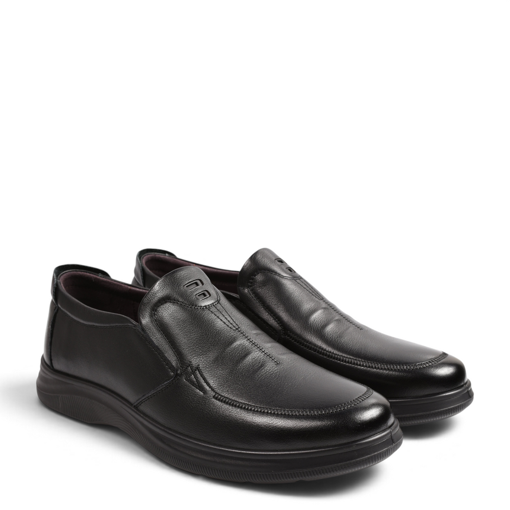ada-shoes.ro black leather slip-on casual men's shoes with elastic side panels and flexible ergonomic soles