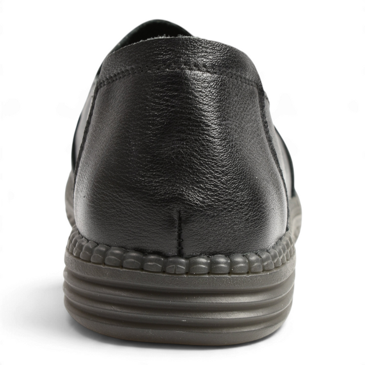 ada-shoes.ro Formazione black leather slip-on casual shoe, rear view showing textured sole and heel detail.