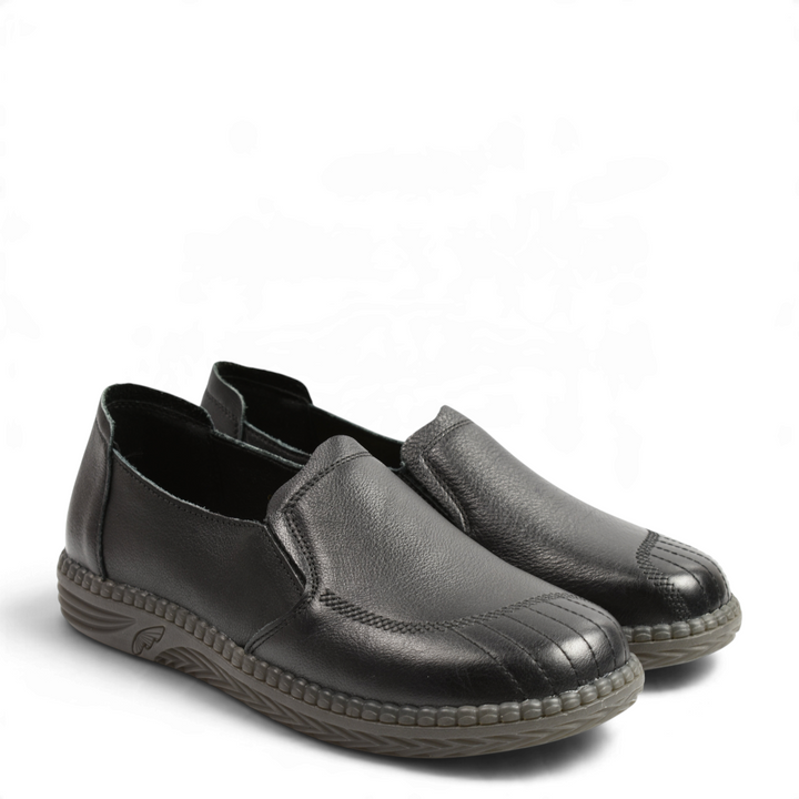 ada-shoes.ro Formazione black leather slip-on casual shoes with elastic side inserts and flexible textured soles