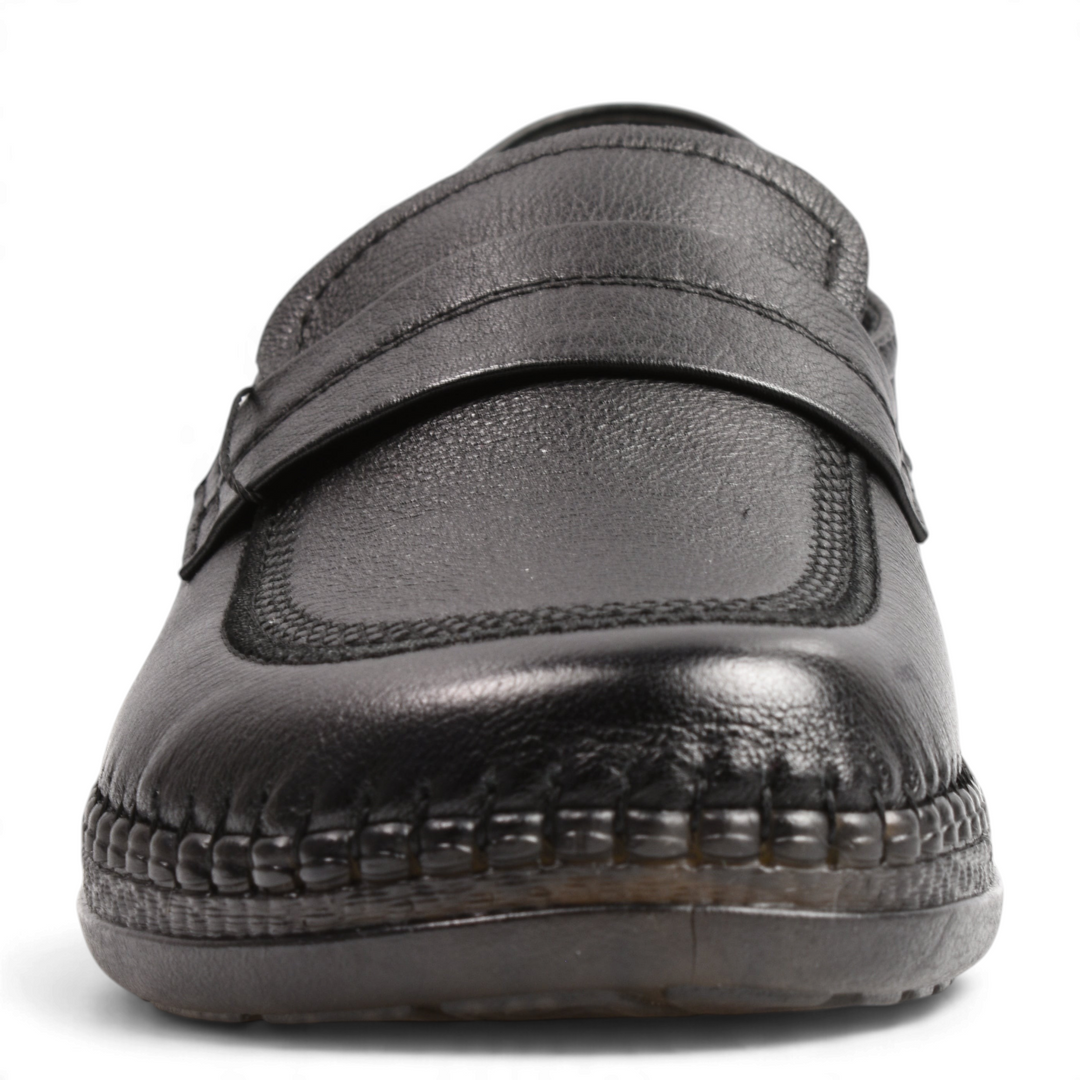 ada-shoes.ro Formazione black grained leather loafers with decorative moccasin stitching and a slip-on design