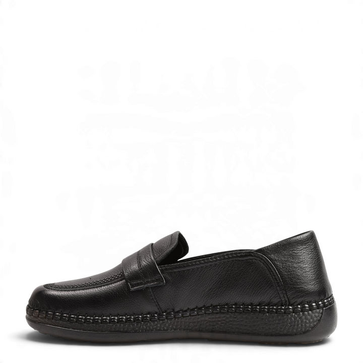 ada-shoes.ro Formazione black grained leather loafers with decorative moccasin stitching and a flexible flat sole.