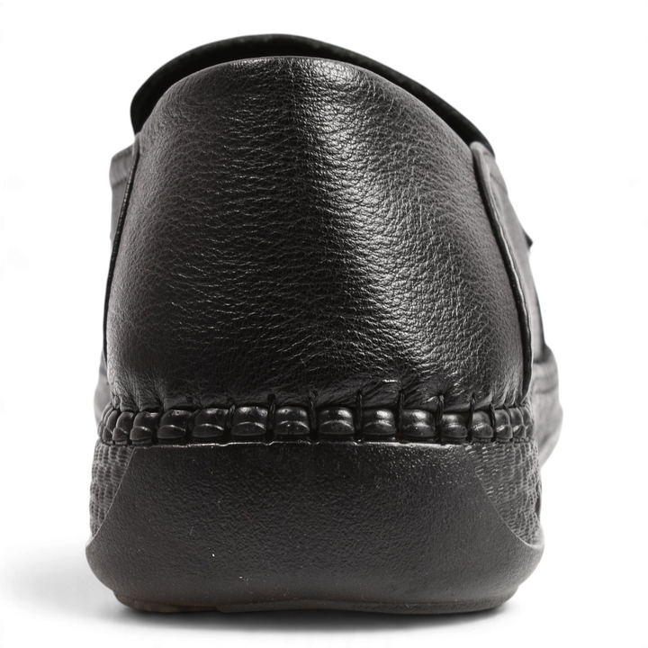 ada-shoes.ro Formazione black grained leather casual loafers showing the back heel and decorative perimeter stitching