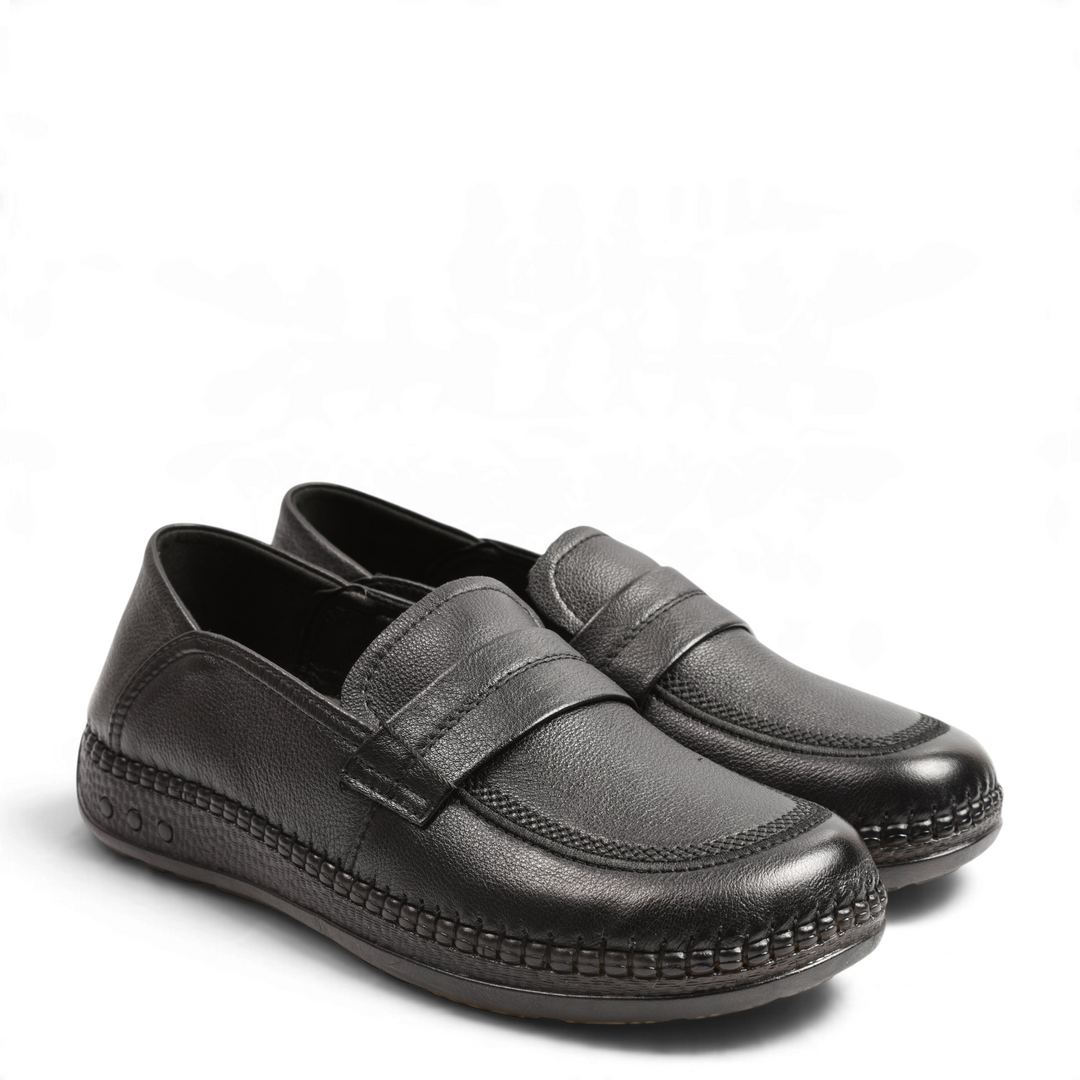 ada-shoes.ro Formazione black grained leather loafers with decorative moccasin stitching and a flexible flat sole