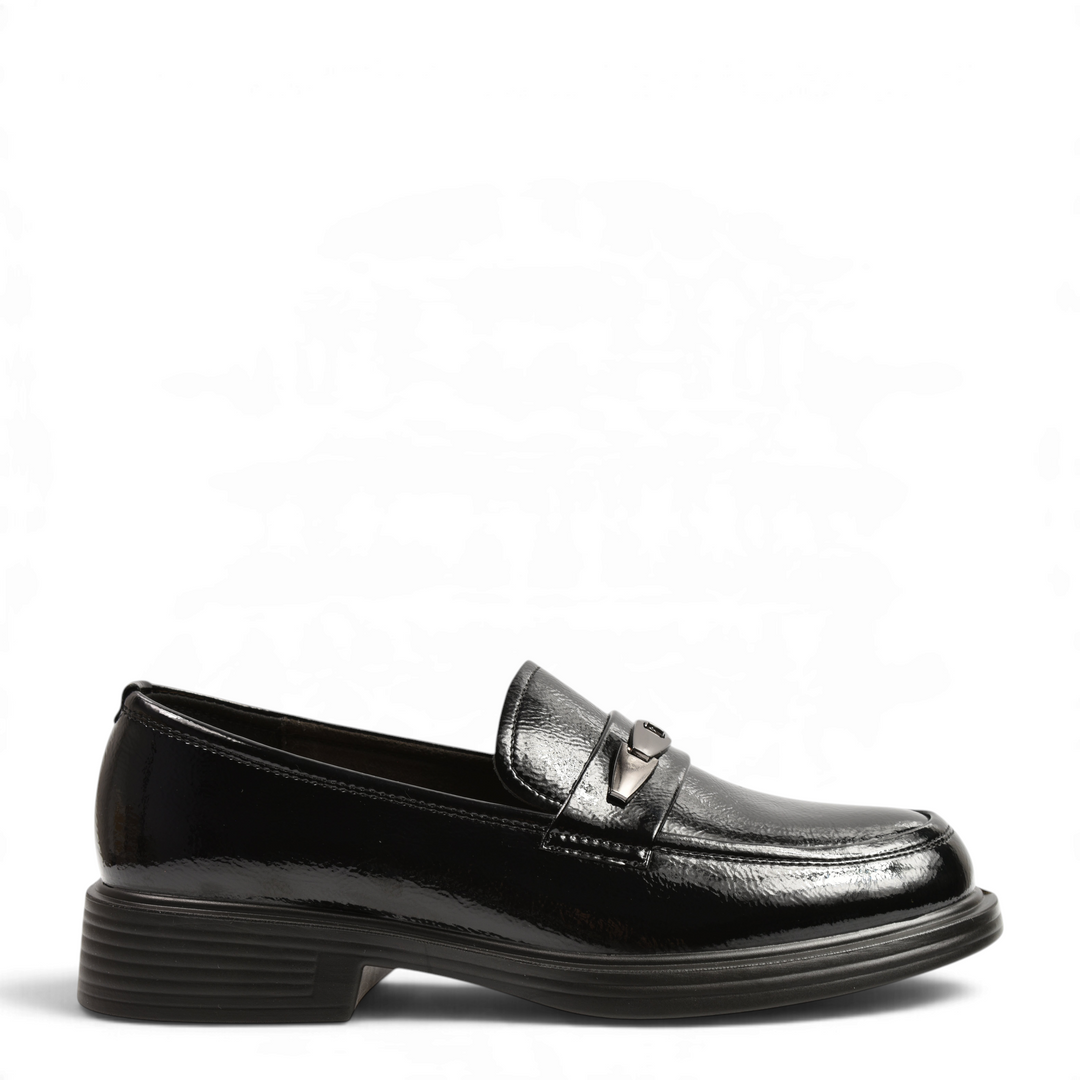 ada-shoes.ro Anna Viotti black patent leather loafers with a metallic detail and a comfortable flexible sole