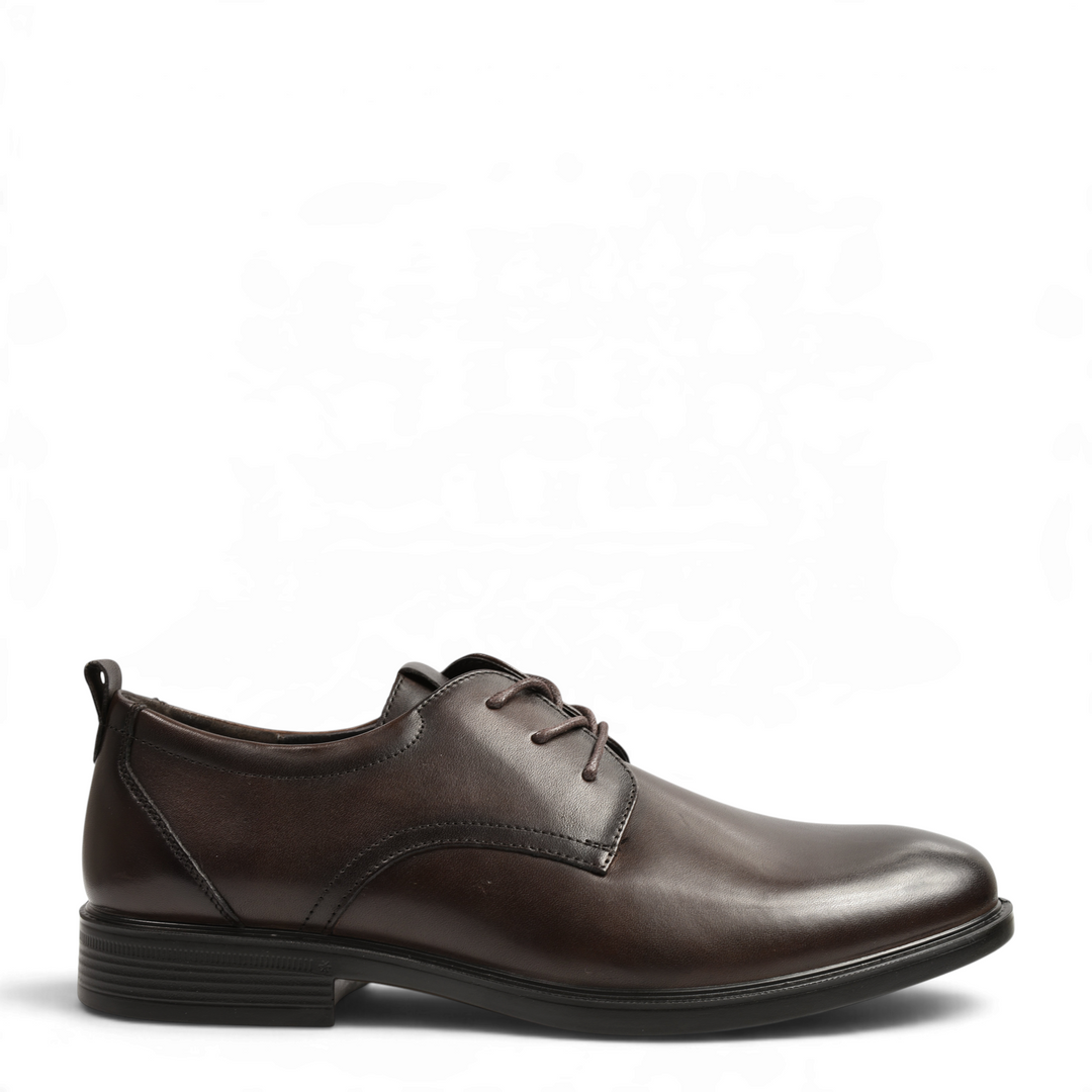 ada-shoes.ro Otter dark brown leather Derby shoes with lace-up closure, pull tab, and flexible sole, side view