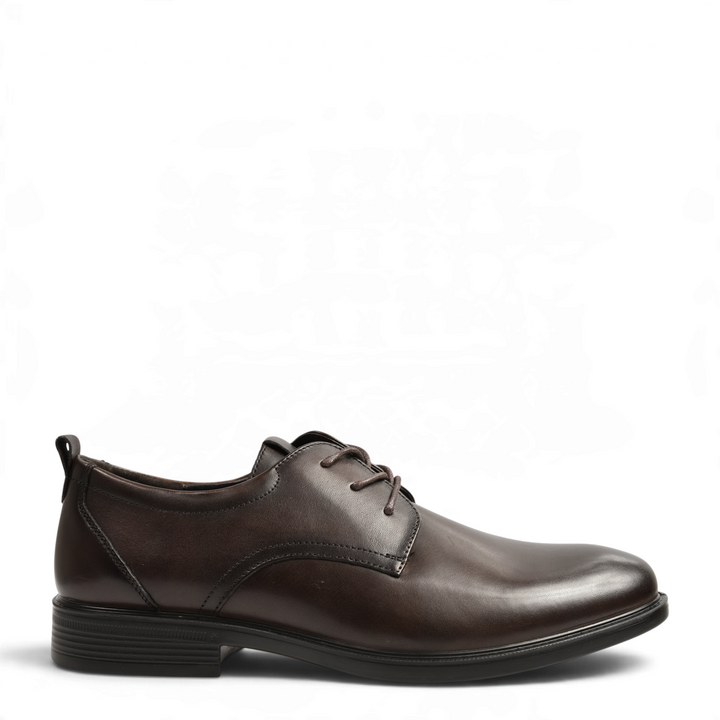 ada-shoes.ro Otter dark brown leather Derby shoes with lace-up closure, pull tab, and flexible sole, side view