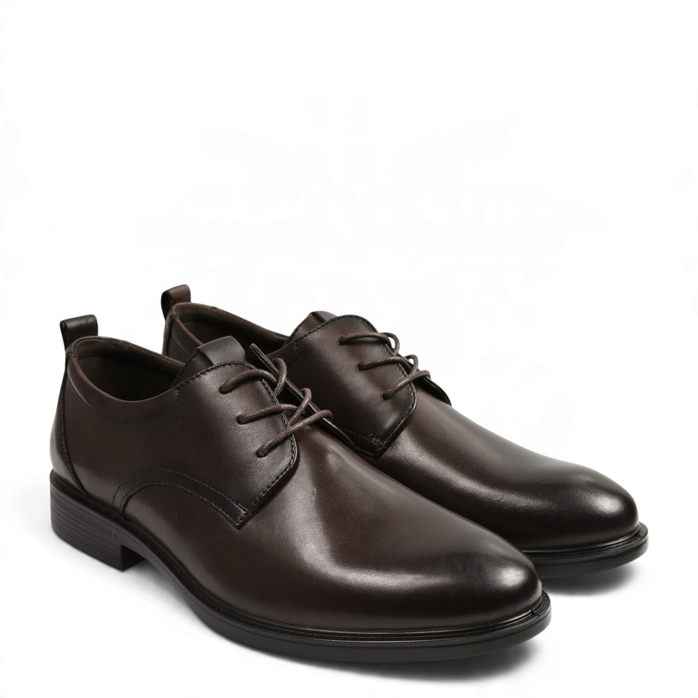 ada-shoes.ro Otter dark brown leather Derby shoes with laces and a pull tab on a white background