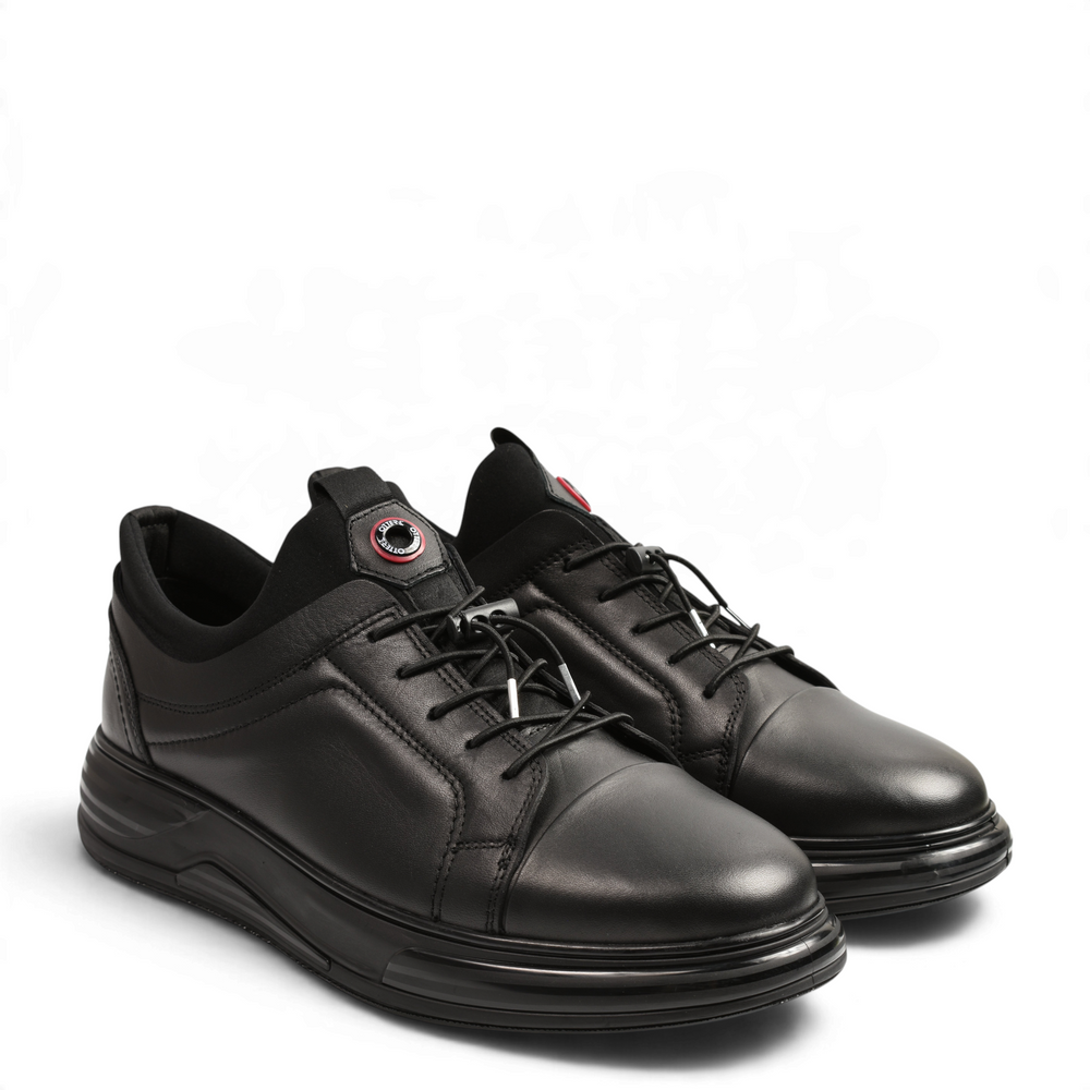 ada-shoes.ro Otter black leather casual sneakers with elastic collar and quick-lace system for men