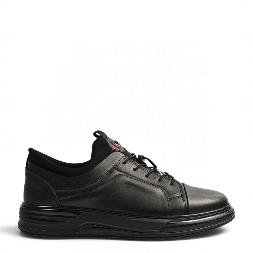 ada-shoes.ro Otter black leather casual sneakers with elastic collar and quick-lace system for men