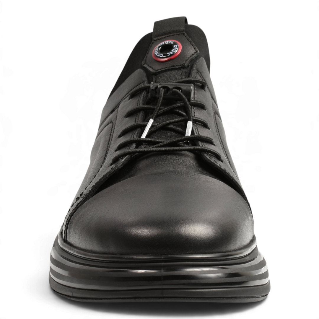 ada-shoes.ro Otter OT503-N black leather casual shoes with quick-lace system and elastic sock-style collar