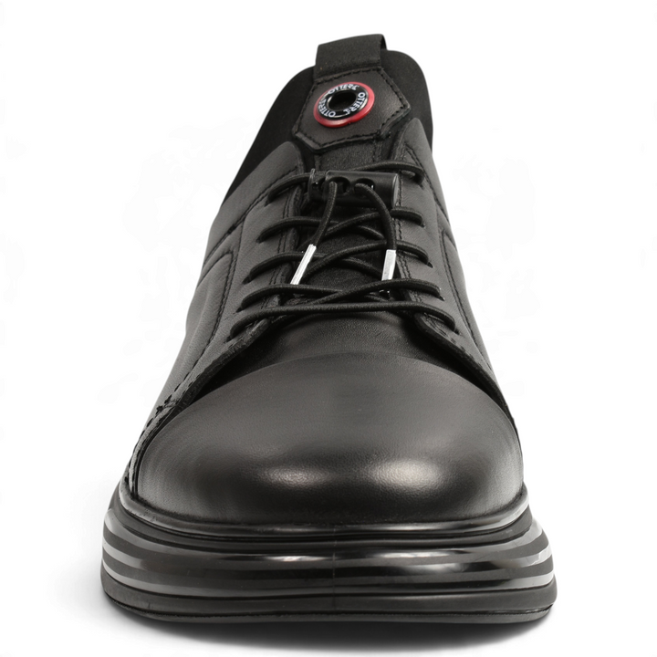 ada-shoes.ro Otter OT503-N black leather casual shoes with quick-lace system and elastic sock-style collar