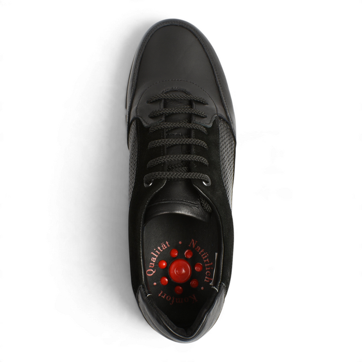 ada-shoes.ro Otter casual black leather shoes with textured side panels and anatomic massage insole, top view