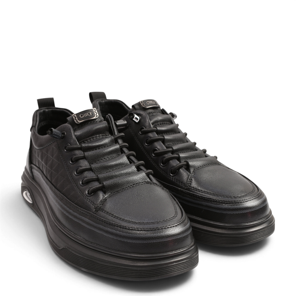 ada-shoes.ro Otter T6106-N black leather casual men's shoes with quilted side panels and quick-lace system