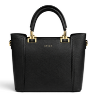 ada-shoes.ro Epica black saffiano faux leather handbag with gold metal hardware and top handles