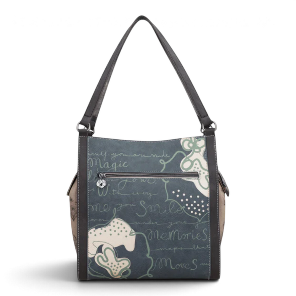 ada-shoes.ro Anekke hobo bag in taupe and dark brown faux leather with artistic Dreamverse collection print