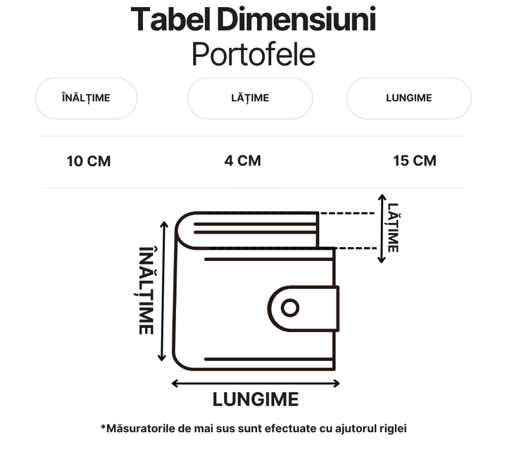 ada-shoes.ro size chart diagram for Anekke wallet showing height, width, and length measurements in centimeters